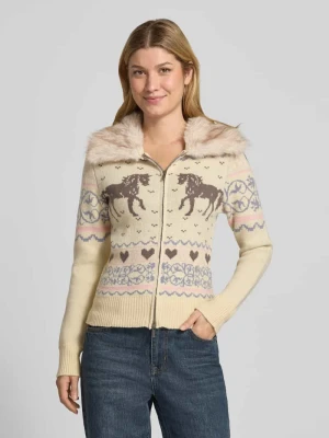 kardigan rozpinany o kroju slim fit z kołnierzem ze sztucznego futra model 'EQUESTRIAN' Daisy Street Écru