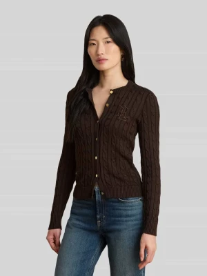 kardigan rozpinany o kroju slim fit z mieszanki bawełny i wiskozy Lauren Ralph Lauren Ciemnobrązowy