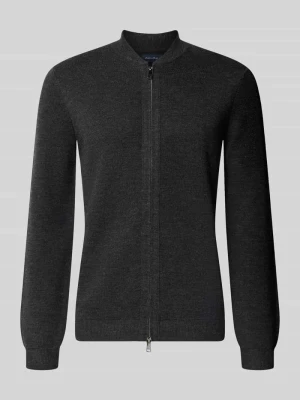 kardigan rozpinany o kroju slim fit z mieszanki bawełny ze stójką Christian Berg Antracytowy melanż