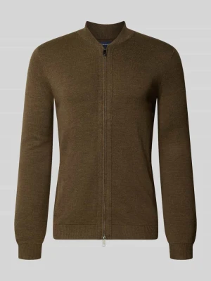 kardigan rozpinany o kroju slim fit z mieszanki bawełny ze stójką Christian Berg Khaki melanż