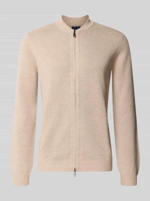 kardigan rozpinany o kroju slim fit z mieszanki bawełny ze stójką Christian Berg Piaskowy melanż