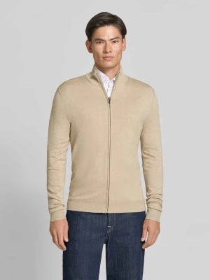 Kardigan rozpinany o kroju slim fit z mieszanki wiskozy ze stójką MCNEAL Ziemisty brązowy melanż
