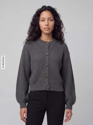 kardigan rozpinany o luźnym kroju z jednorzędową listwą guzikową model 'LEA' Vero Moda Antracytowy