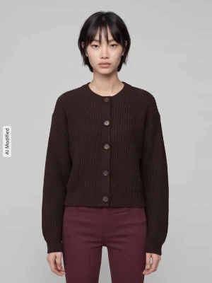 kardigan rozpinany o luźnym kroju z jednorzędową listwą guzikową model 'LEA' Vero Moda Czekoladowy