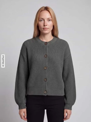 kardigan rozpinany o luźnym kroju z jednorzędową listwą guzikową model 'LEA' Vero Moda Trzcinowy