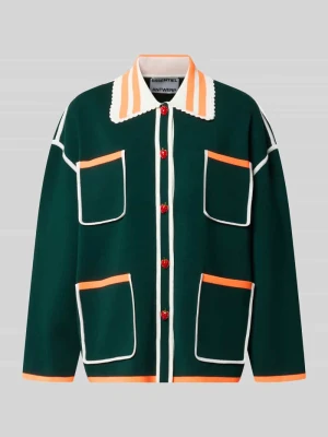 Kardigan rozpinany w kroju relaxed fit z dodatkiem wiskozy model 'KOKORICO' Essentiel Antwerp Ciemnozielony