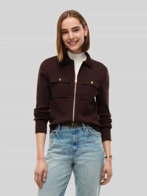 Kardigan rozpinany z brustaszą Tommy Hilfiger Ciemnobrązowy