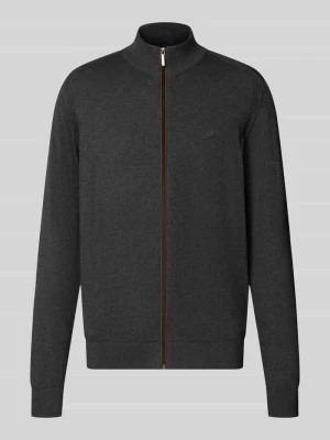 kardigan rozpinany z czystej bawełny z wyhaftowanym logo w kroju regular fit Bugatti Antracytowy