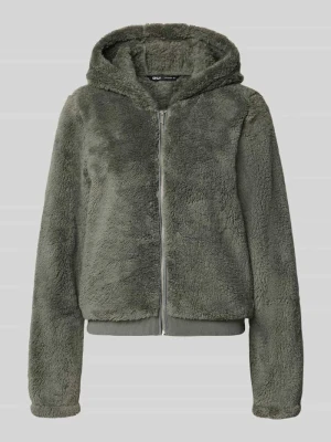 kardigan rozpinany z futerka typu teddy z kapturem krój regular fit model 'NEWANNA' Only Trzcinowy