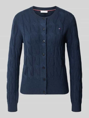 Kardigan rozpinany z wełny z detalem z logo Tommy Hilfiger Granatowy
