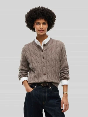 Kardigan rozpinany z wełny z detalem z logo Tommy Hilfiger Jasnobrązowy