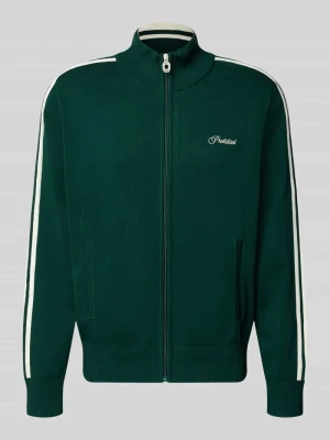 Kardigan rozpinany z wyhaftowanym logo model 'VARSITY' PROHIBITED Ciemnozielony