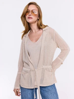 Kardigan siateczkowy z wiązaniem w talii TARANKO