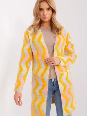 Kardigan w geometryczne wzory żółty Wool Fashion Italia