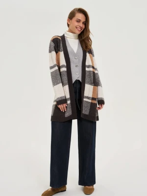 Kardigan w kratę beżowy Moodo