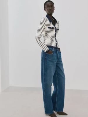 Kardigan w paski z biżuteryjnymi guzikami granatowy - Kobieta - - MANGO