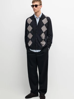 Kardigan W Romby Ze 100% Kaszmiru - Granatowy - Massimo Dutti - Male