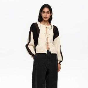 Kardigan wiązania trójkolorowe kość słoniowa BIMBA Y LOLA