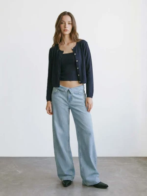 Kardigan z ażurowej dzianiny granatowy - Teen - - MANGO TEEN