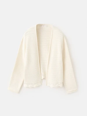 Kardigan z ażurowej dzianiny kremowy / écru - Dzieci - lata - MANGO KIDS