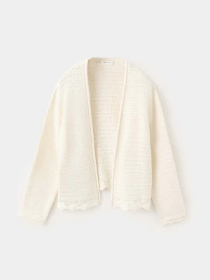 Kardigan z ażurowej dzianiny kremowy / écru - Dzieci - lata - MANGO KIDS
