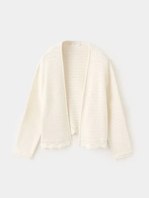 Kardigan z ażurowej dzianiny kremowy / écru - Dzieci - lata - MANGO KIDS