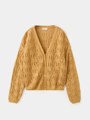 Kardigan z ażurowej dzianiny musztardowy - Dzieci - lata - MANGO KIDS