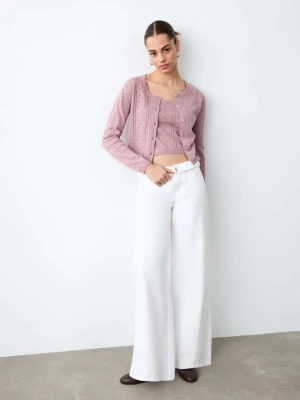 Kardigan z ażurowej dzianiny różowy - Teen - - MANGO TEEN