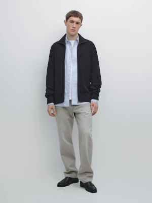 Kardigan Z Bawełnianej Dzianiny W Warkocze, Zapinany Na Suwak - Granatowy - - Massimo Dutti - Mężczyzna