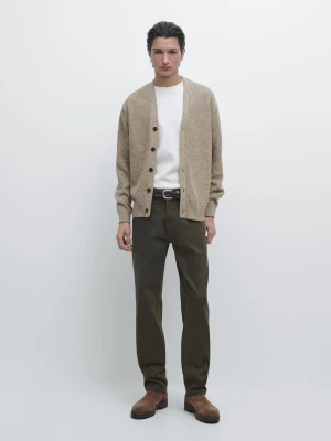 Kardigan Z Bawełnianej Dzianiny Z Guzikami - Beżowy Pop - - Massimo Dutti - Mężczyzna