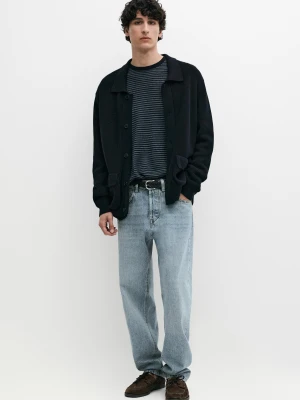 Kardigan Z Bawełnianej Dzianiny Z Kieszeniami - Granatowy - - Massimo Dutti - Mężczyzna