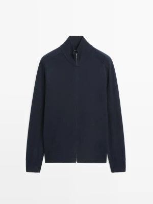Kardigan Z Bawełnianej Dzianiny Z Zapięciem Na Suwak - Granatowy - - Massimo Dutti - Mężczyzna