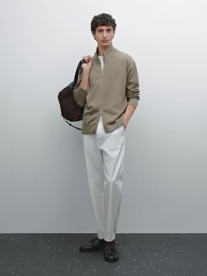 Kardigan Z Bawełnianej Dzianiny Z Zapięciem Na Suwak - Szarawozielony - - Massimo Dutti - Mężczyzna