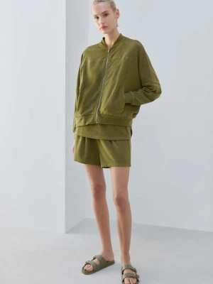 Kardigan z bawełny frotté khaki - Kobieta - MANGO