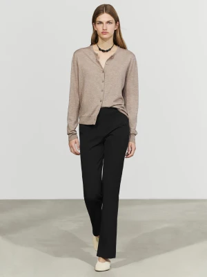 Kardigan Z Cienkiej Dzianiny Z Okrągłym Dekoltem - Beżowy Pop - Massimo Dutti - Female