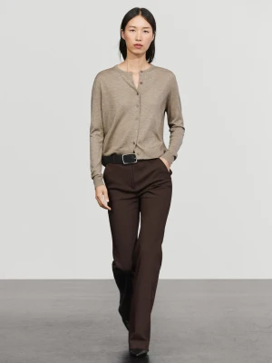 Kardigan Z Cienkiej Dzianiny Z Okrągłym Dekoltem - Beżowy Pop - Massimo Dutti - Female