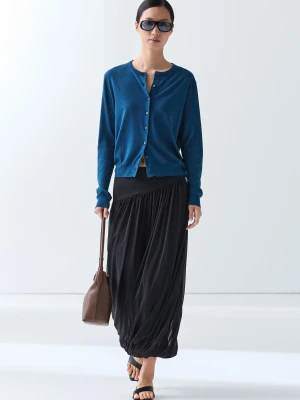 Kardigan Z Cienkiej Dzianiny Z Okrągłym Dekoltem - Błękit Królewski - Massimo Dutti - Female
