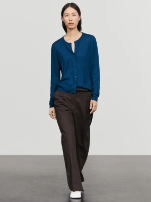 Kardigan Z Cienkiej Dzianiny Z Okrągłym Dekoltem - Błękit Królewski - Massimo Dutti - Female