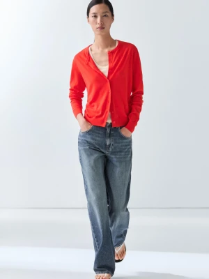 Kardigan Z Cienkiej Dzianiny Z Okrągłym Dekoltem - Pomarańczowy - Massimo Dutti - Female
