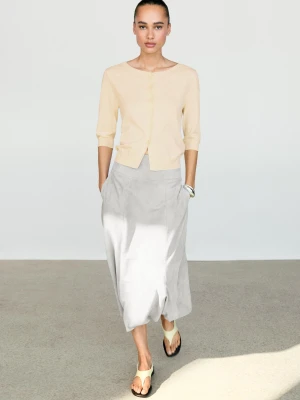 Kardigan Z Dekoltem Łódka Z Mieszanki Bawełny - Waniliowy - Massimo Dutti - Female
