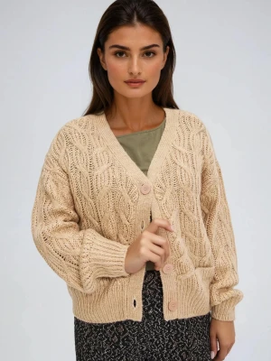 Kardigan z dekoltem w serek beżowy Moodo
