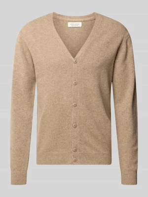 Kardigan z dekoltem w serek model 'KARL' Casual Friday Camel melanż