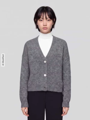 kardigan o kroju regular fit z dekoltem w serek model 'ZOEY' Only Antracytowy melanż