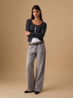 Kardigan z dzianiny na guziki antracytowy - Teen - - MANGO TEEN