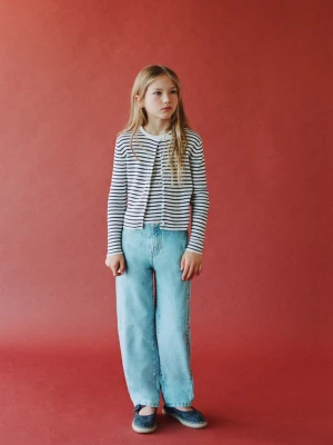 Kardigan z dzianiny w paski złamana biel - Dzieci - lata - MANGO KIDS