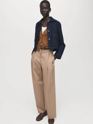 Kardigan z dzianiny z dekoltem w szpic tabaczkowy brąz - Kobieta - - MANGO