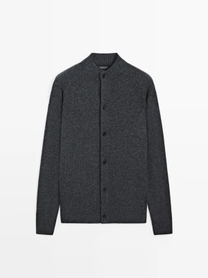 Kardigan Z Dzianiny Z Domieszką Wełny I Półgolfem - Ciemnoszary - Massimo Dutti - Male