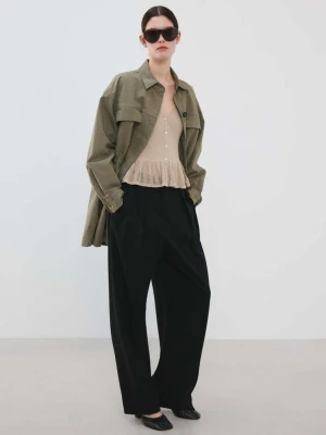 Kardigan z dzianiny z falbankami piaskowy - Kobieta - - MANGO