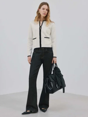 Kardigan z dzianiny z kontrastowymi lamówkami kremowy / écru - Kobieta - - MANGO