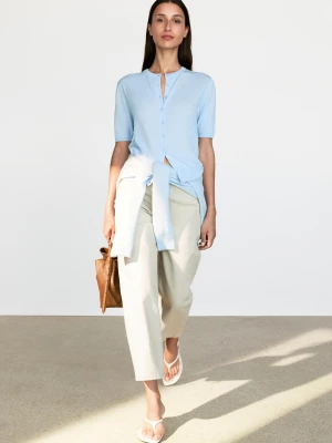 Kardigan Z Dzianiny Z Krótkim Rękawem - Błękitny - Massimo Dutti - Female